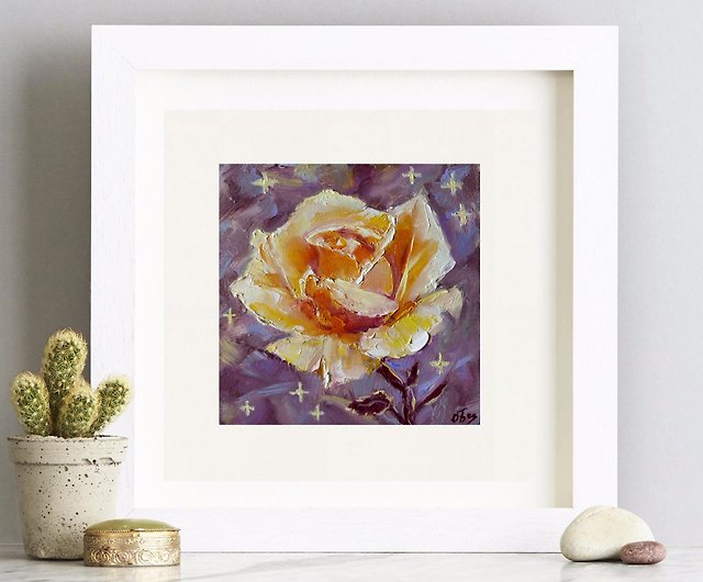用玫瑰绘画 - 黄色いバラの油絵 - オリジナルアートワーク - 小さな花 