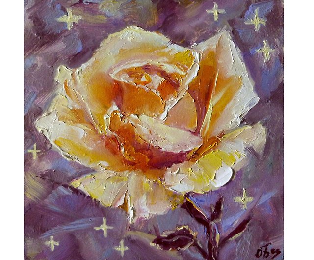 用玫瑰绘画 - 黄色いバラの油絵 - オリジナルアートワーク - 小さな花
