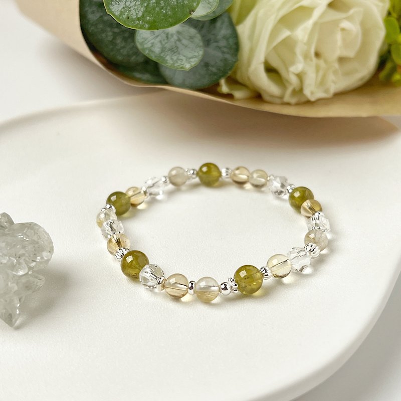 Tsavorite Blonde Citrine / Natural Crystal Bracelet Natural Stone Bracelet Customized Bracelet - สร้อยข้อมือ - คริสตัล สีเหลือง