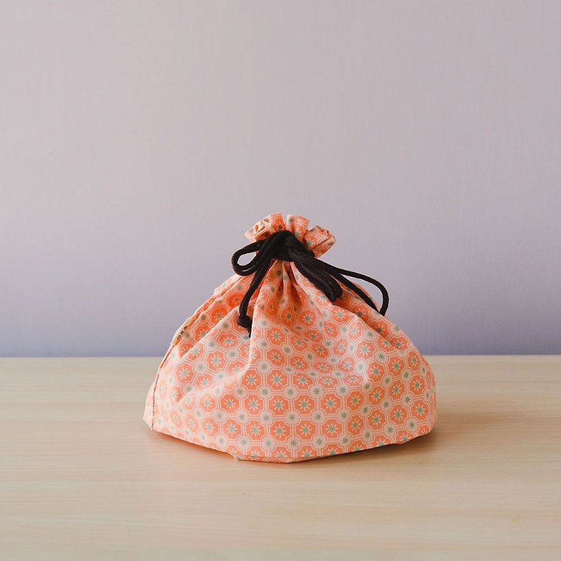 Traveling Purse-String Bag-M / Old Ceramic Tile No.2 / Peach Pink - Toiletry Bags & Pouches - Cotton & Hemp Orange