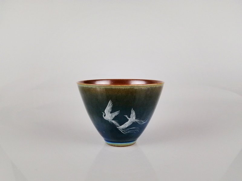柴燒 手工 手繪 景德鎮 等於堂 深藍釉 鳳凰主人杯 - 茶壺/茶杯/茶具 - 瓷 藍色