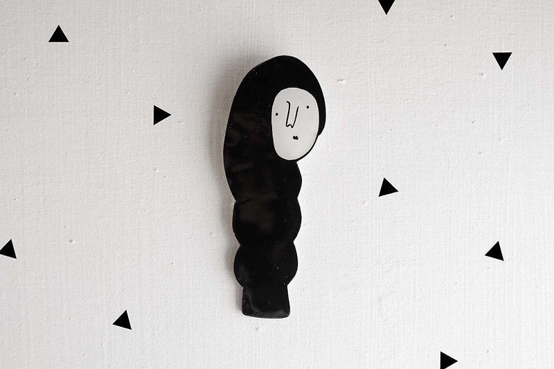 Miss Hairy Collection / Black and White Brooch/ H020 - Brooches - Acrylic Black