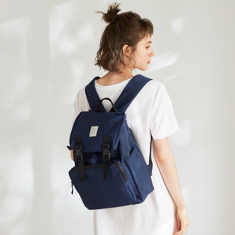 Reese Lightweight Wrinkled Nylon Backpack + Ada Carry Bag + Mom Bag Inner Bag [Navy Blue]