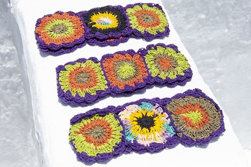 omhandmade 手工棉線編織髮帶/編織繽紛髮帶/手工鉤織髮帶-紫色繽紛彩虹花朵
