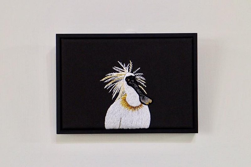 刺繍鳥セット_黒のスプーンビルの肖像画手刺繍絵画 - ポスター・絵 - 刺しゅう糸 ブラック