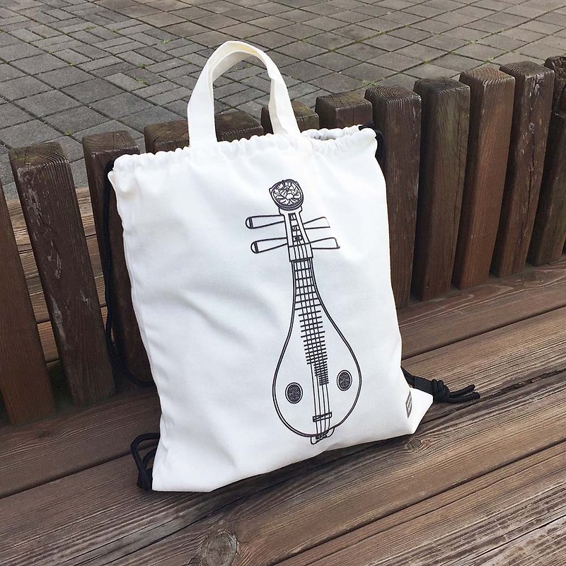 WD Musical Instrument Cotton Backpack-Liuqin Spot + Pre-Order - กระเป๋าหูรูด - ผ้าฝ้าย/ผ้าลินิน ขาว