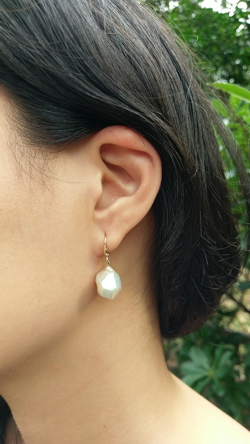 天然巴洛克珍珠耳環 - 耳環/耳夾 - 其他材質 白色
