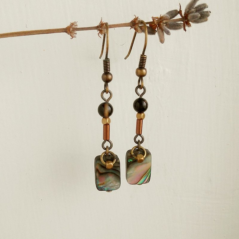 Abalone Shell Earrings  Persian Agate - Earrings & Clip-ons - Other Metals Black