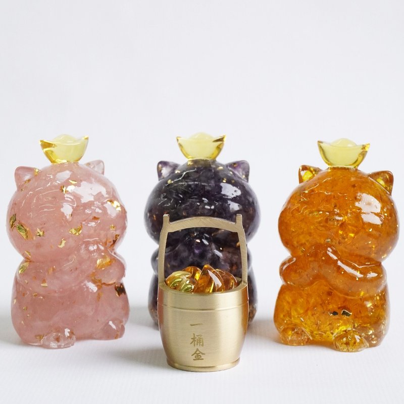 【Hourrae荷萊】獨家訂製 元寶招財貓 水晶擺件 一桶金 - 擺飾/家飾品 - 水晶 多色