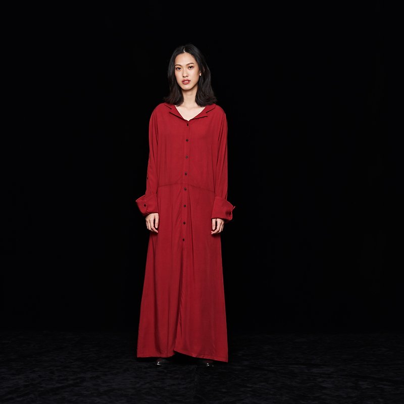8 lie down . Buttoned sleeves dress - One Piece Dresses - Other Man-Made Fibers Red