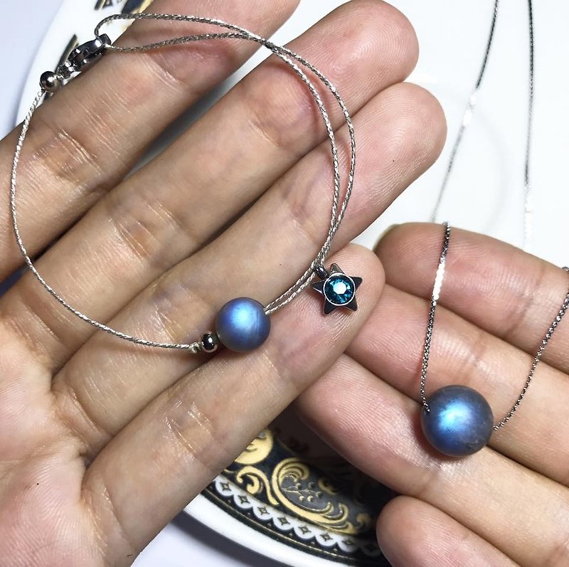 Goody Bag - 【Lost And Find】Natural shinny Labradorite necklace bracelet set - Bracelets - Gemstone Blue