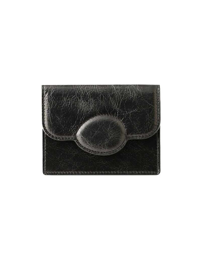 Pebble Card Wallet Crack black (Italian Cow Leather) - ที่เก็บนามบัตร - หนังแท้ สีดำ