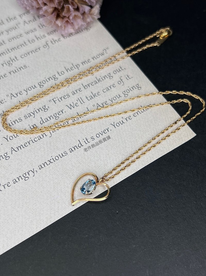 アメリカンヴィンテージ - Krementz 14K ゴールドフィルド 天然トパーズネックレス - ネックレス - 半貴石 ブルー