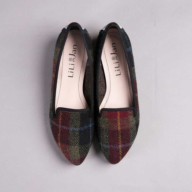 Zero yards - [Cambridge walk] Rees handmade wool waterproof Lok Fu shoes - colorful plaid (24.5) - รองเท้าอ็อกฟอร์ดผู้หญิง - ขนแกะ หลากหลายสี