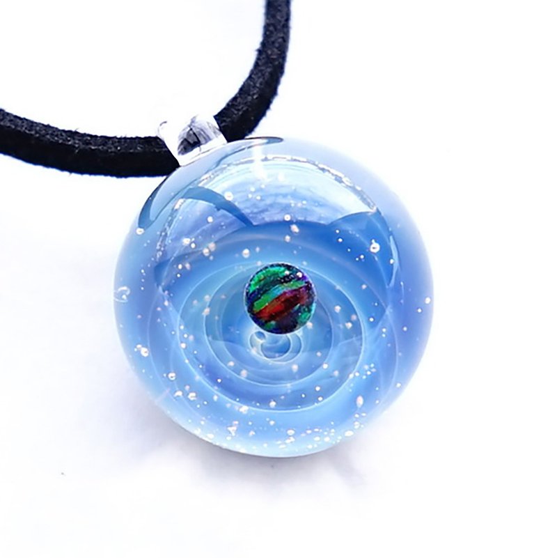 Your own planetary world. ver Sirius Black Opal Glass Pendant Space Star Kuri Japanese Manufacture Japanese Handicraft Handmade Free Shipping - Necklaces - Glass Blue