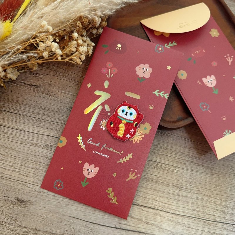 [Sent after the new year] Stamped Spring Festival couplets, red envelopes and red packets | Lucky cats - ถุงอั่งเปา/ตุ้ยเลี้ยง - งานปัก สีแดง