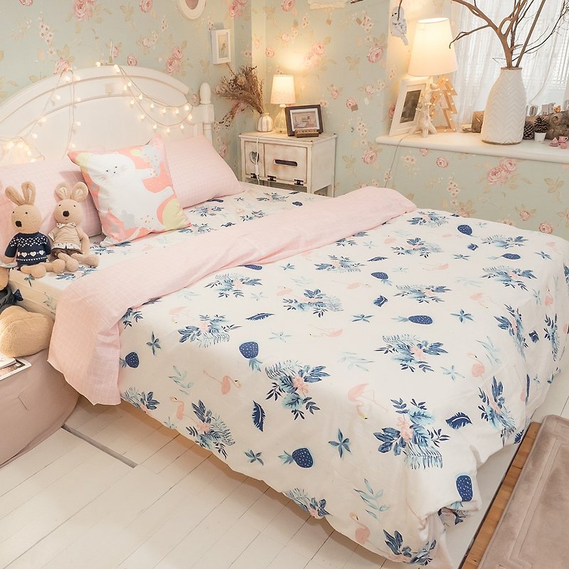 鳳梨小鶴 100%精梳棉 床包組 台灣製造 - 寢具/床單/被套 - 棉．麻 粉紅色