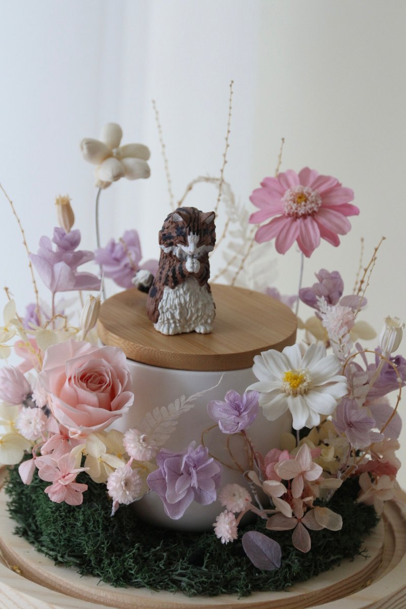 【設計款花盅】經典半圈花園 客製化永生花 骨灰罐 寵物骨灰花盅 - 乾燥花/永生花 - 玻璃 粉紅色