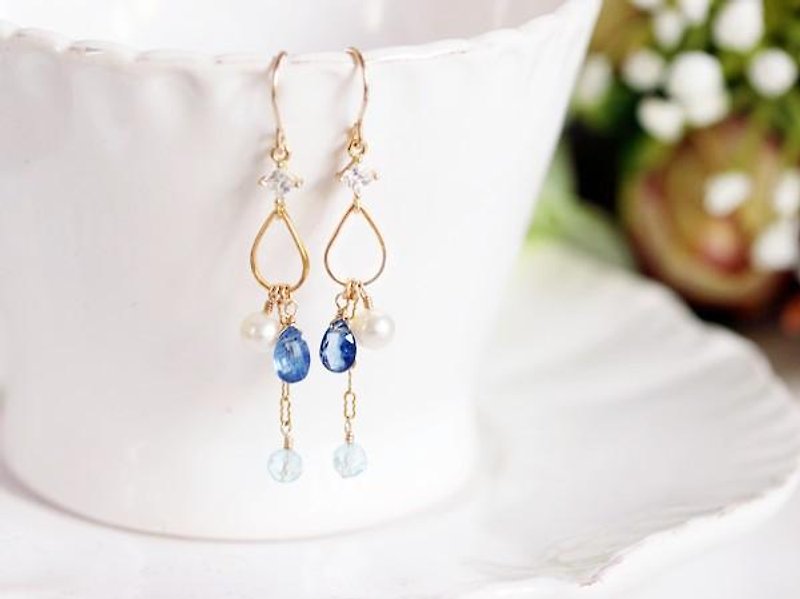 Original Kaya Knight Sky Blue Topaz Pearl Earrings Earrings Acceptable - Earrings & Clip-ons - Gemstone Blue