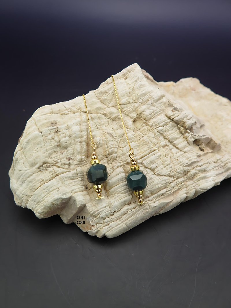 COLE COOL S925 moss agate chain earrings Length adjustable earrings - ต่างหู - เครื่องประดับพลอย สีเขียว