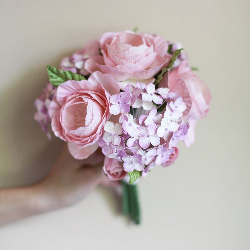 BM105 : Bridesmaid Small Bouquet Paper Flower Accessory Pink Candy Size 6"x10" - 木工/竹藝/紙雕 - 紙 粉紅色
