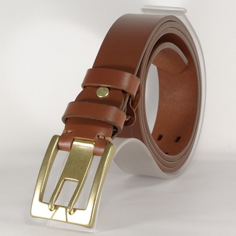 Handmade belt men's and women's leather medium belt brown 2L free customized lettering service - เข็มขัด - หนังแท้ สีนำ้ตาล