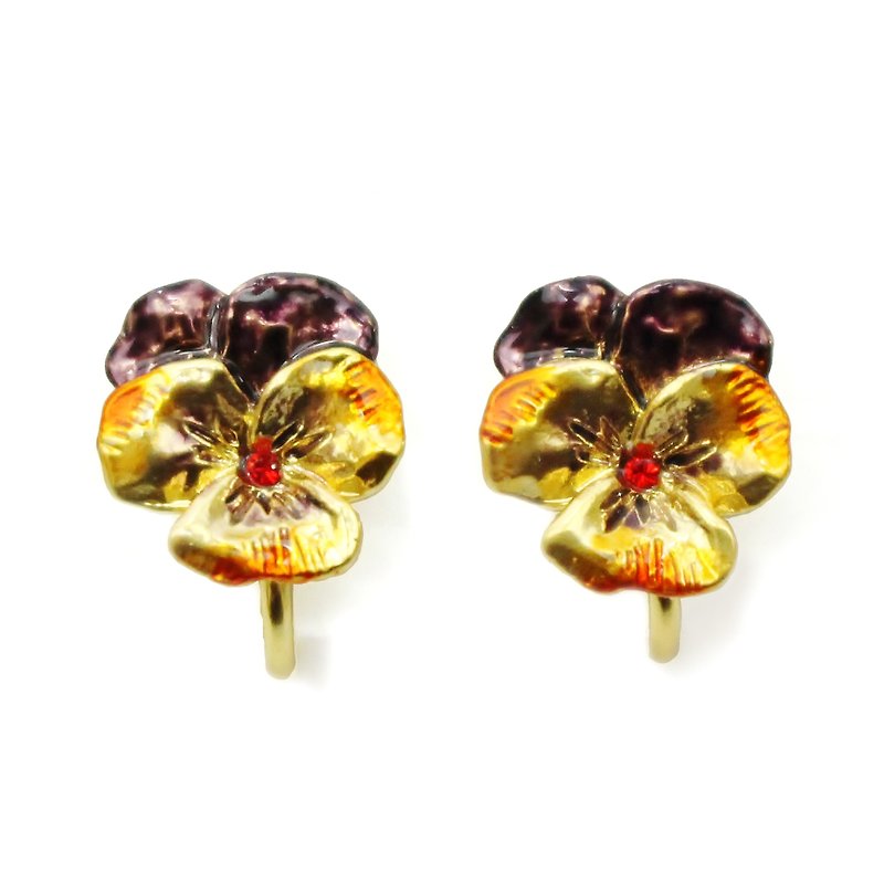 Pansy Clip Earring GD / Pansy Earrings gold color EA 073 GD - Earrings & Clip-ons - Other Metals Gold