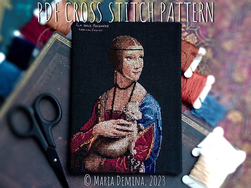 LittleRoomInTheAttic Lady With An Ermine - Leonardo da Vinci - PDF cross stitch pattern 十字绣