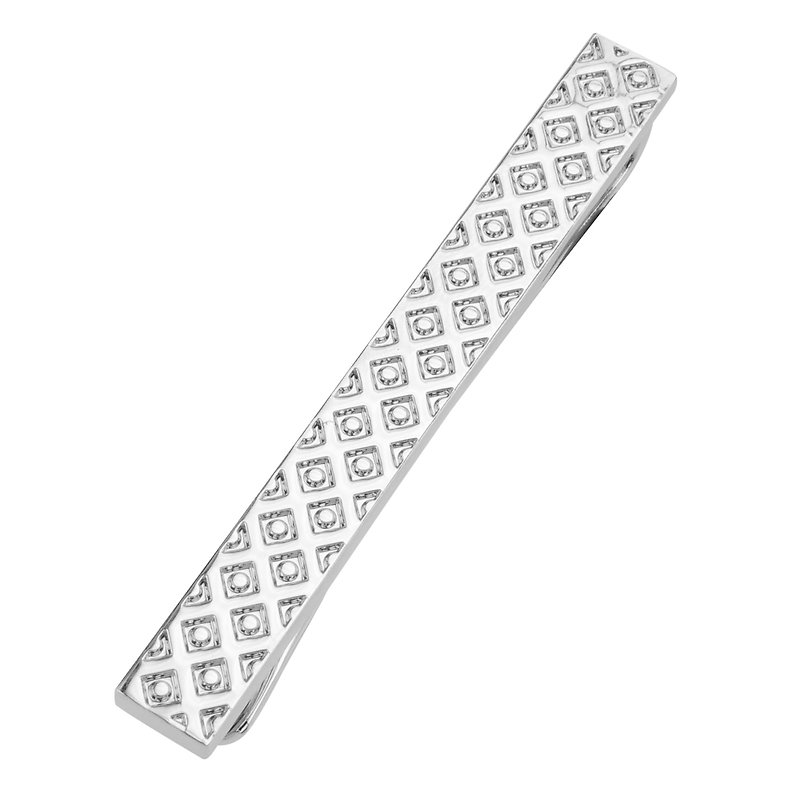 50mm Engraved Diamond Texture Tie Clips - เนคไท/ที่หนีบเนคไท - โลหะ สีเงิน