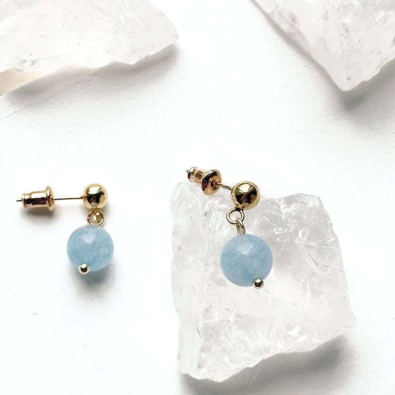 天然石手工耳環 粉藍耳環 天然水晶客製化禮物 可改耳夾 姊妹禮物 - 耳環/耳夾 - 水晶 藍色
