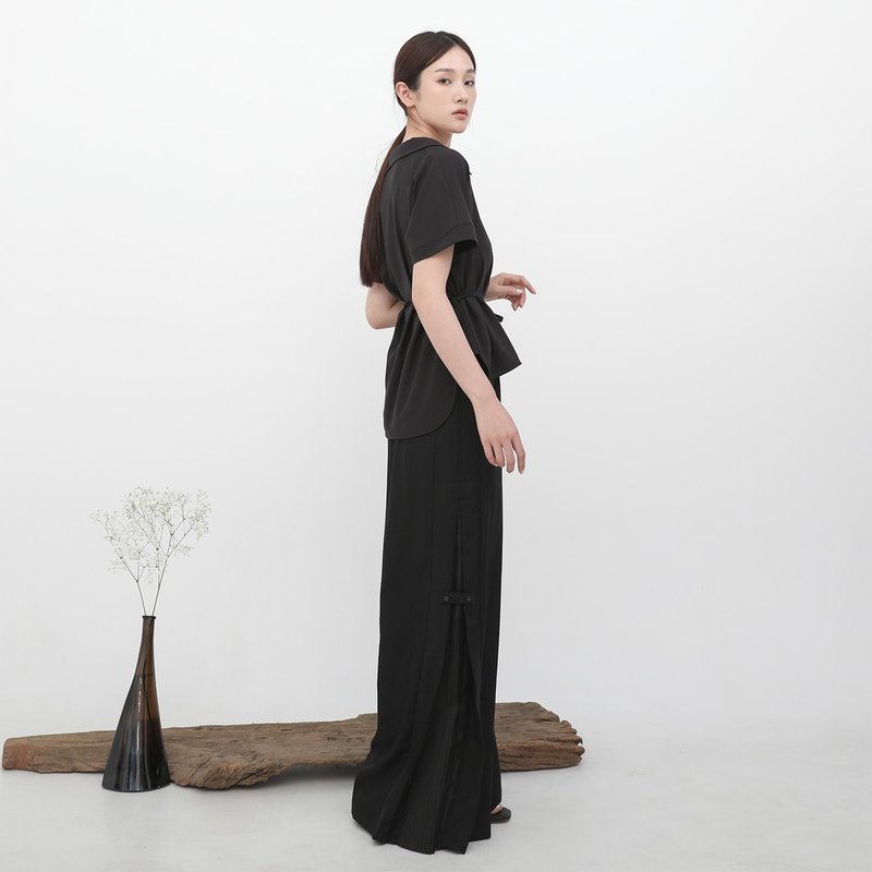 【經典原創】Wuyin_無垠百褶寬褲_CLB505_黑 - 女長褲 - 棉．麻 黑色