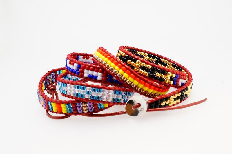 5 Wraps bracelet with beads and leather cord - Bracelets - Genuine Leather Multicolor