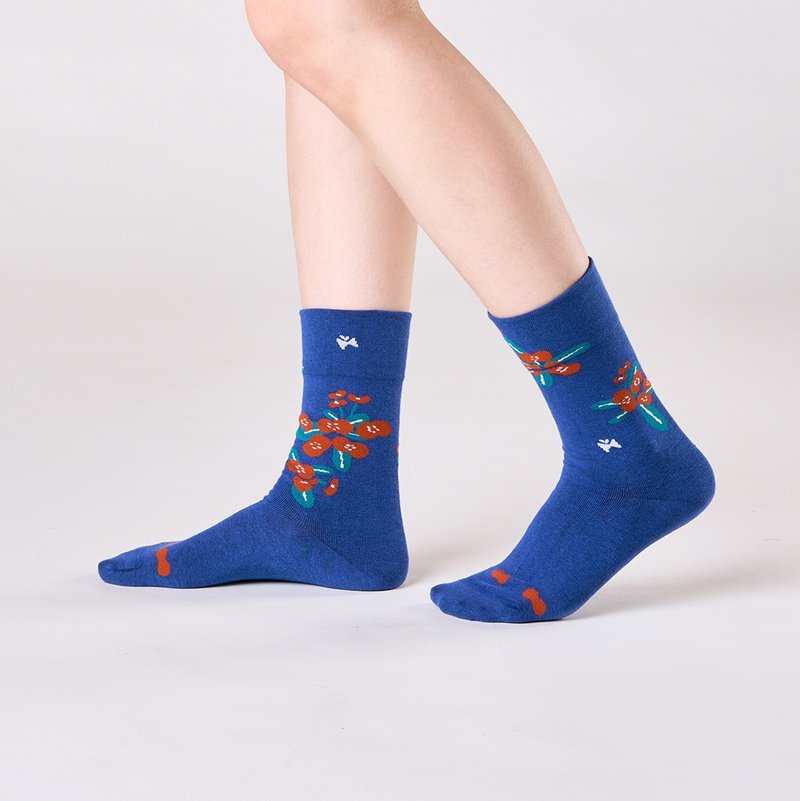 Tiger Thorn Plum 1:1/Blue/Socks - ถุงเท้า - ผ้าฝ้าย/ผ้าลินิน สีน้ำเงิน