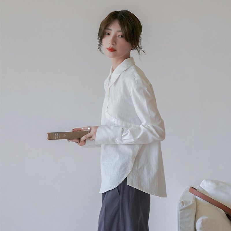 Chinese White Slanted Lapel Shirt|Shirt|Summer and Autumn|Sora-1017