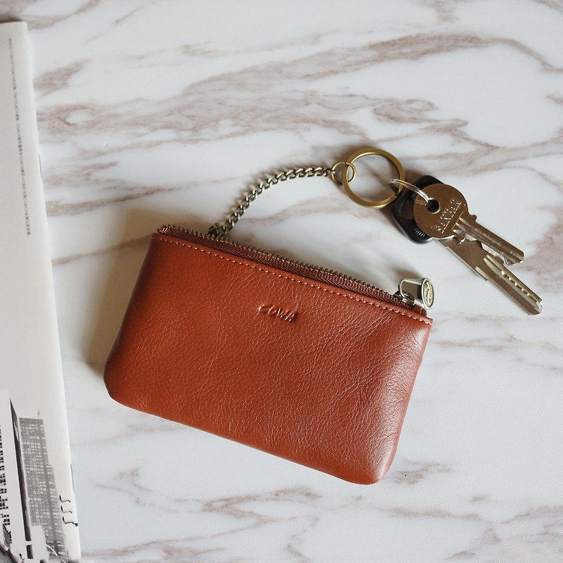 Simple key case - กระเป๋าสตางค์ - หนังแท้ สีนำ้ตาล