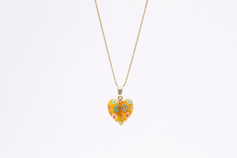 Glass Heart Necklace – Peach - Necklaces - Colored Glass Yellow