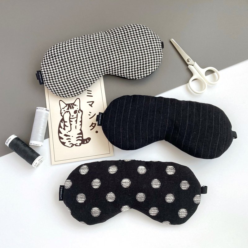 Organic cotton handmade eye mask, linen black, adjustable length, with storage bag, blackout, lunch break and travel - ผ้าปิดตา - ลินิน สีดำ