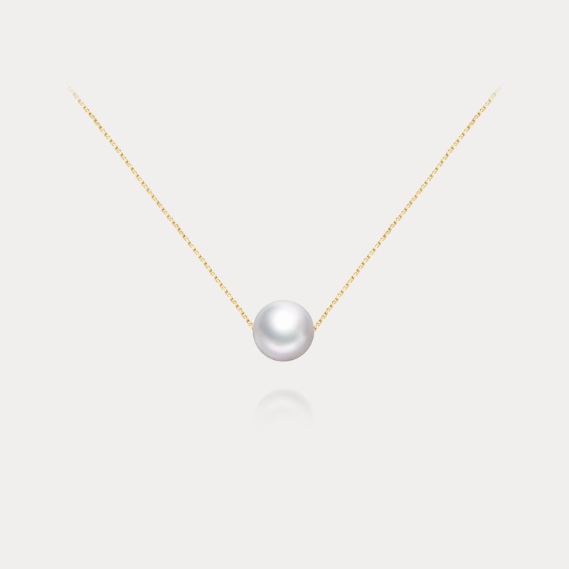 Clair de Luna | 8.5-9, 8-8.5mm Japanese Akoya single seawater pearl 18K clavicle chain - Necklaces - Pearl White