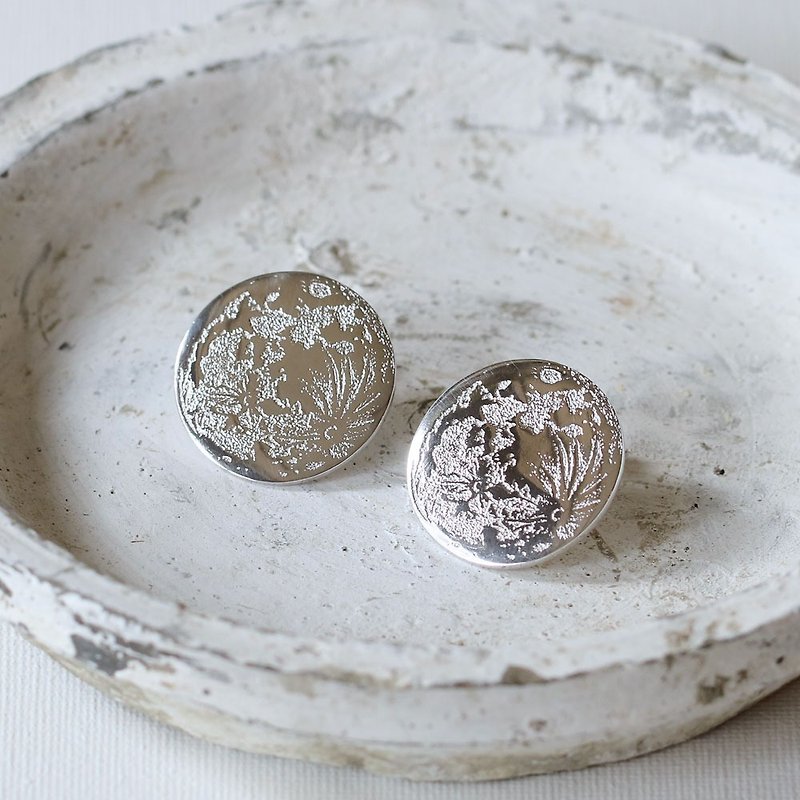 Full Moon Earrings / Silver Moon - Earrings & Clip-ons - Other Metals Silver