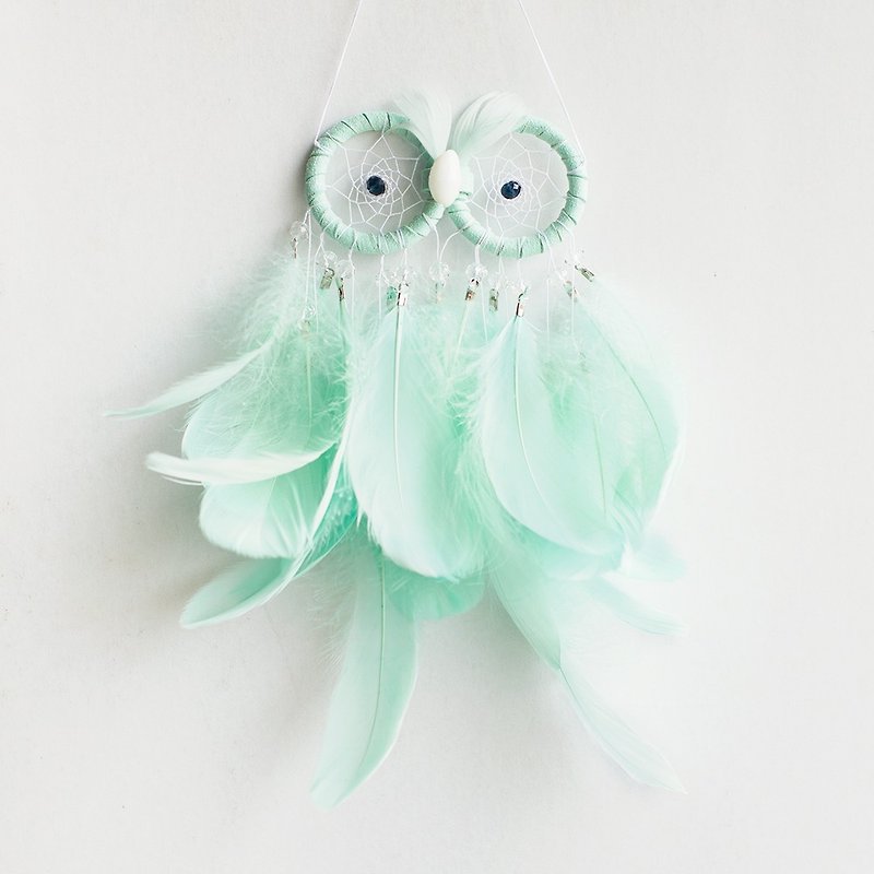 Owl Style Dream Catcher - Mint Green - Birthday Present - พวงกุญแจ - วัสดุอื่นๆ สีเขียว