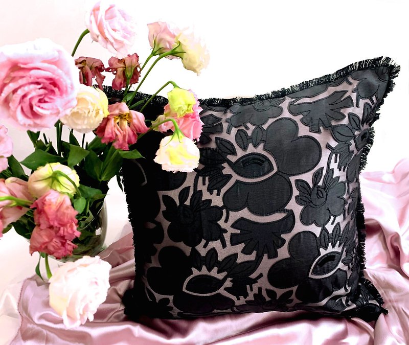 Throw Pillow-Black Low-key Luxury Flowers - Pillows & Cushions - Polyester 