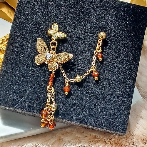 Camellia Adornments 【石榴石 06】天然水晶耳環 DIY耳環設計款 - 客製化禮物