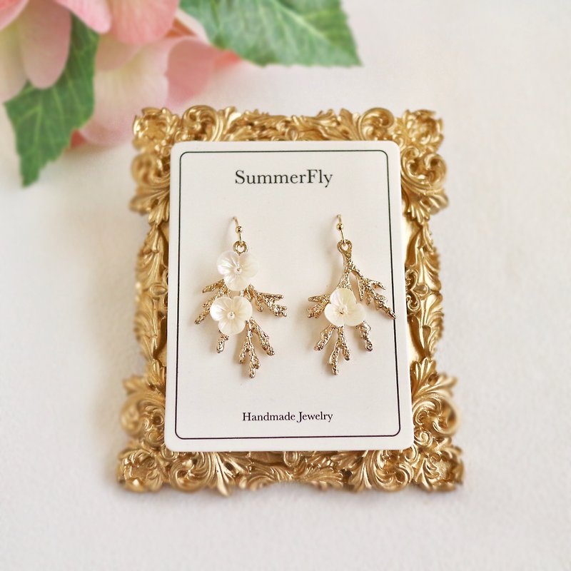 18k pack gold retro nostalgic Baroque European branches flowers drooping earrings cute bridal knot wedding - Earrings & Clip-ons - Other Metals White