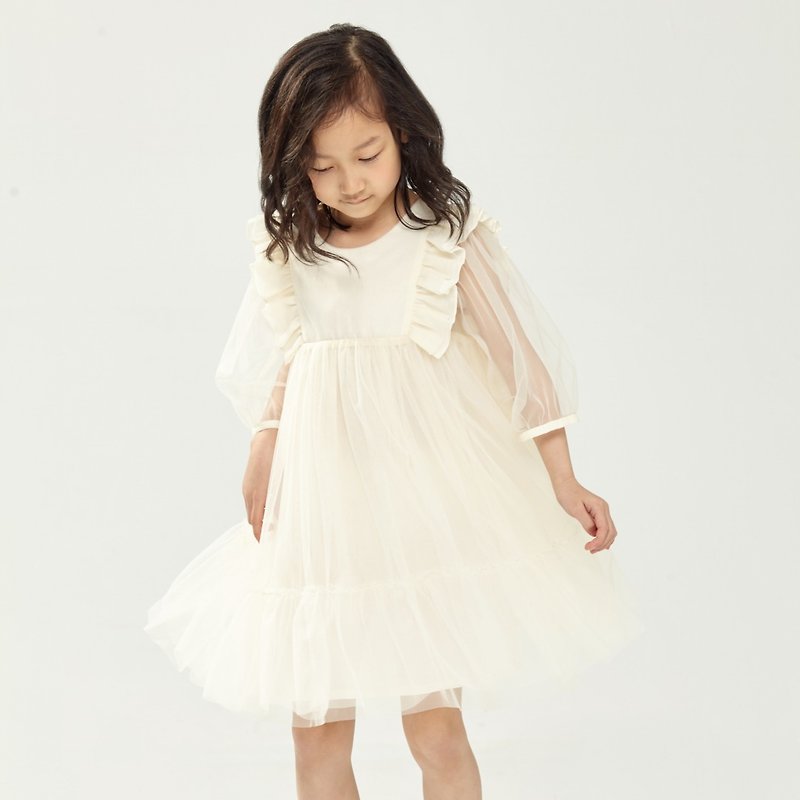 Ángeles-Melissa Silk Cotton Yarn Dress (White/Pink) - ชุดเด็ก - ผ้าฝ้าย/ผ้าลินิน 