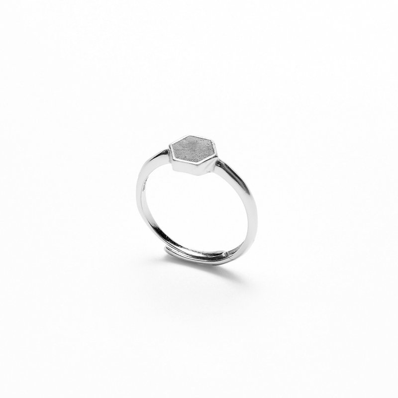 Grey Concrete Hexagon Ring (Silver/Rose Gold) | Geometric Series - General Rings - Cement Gray