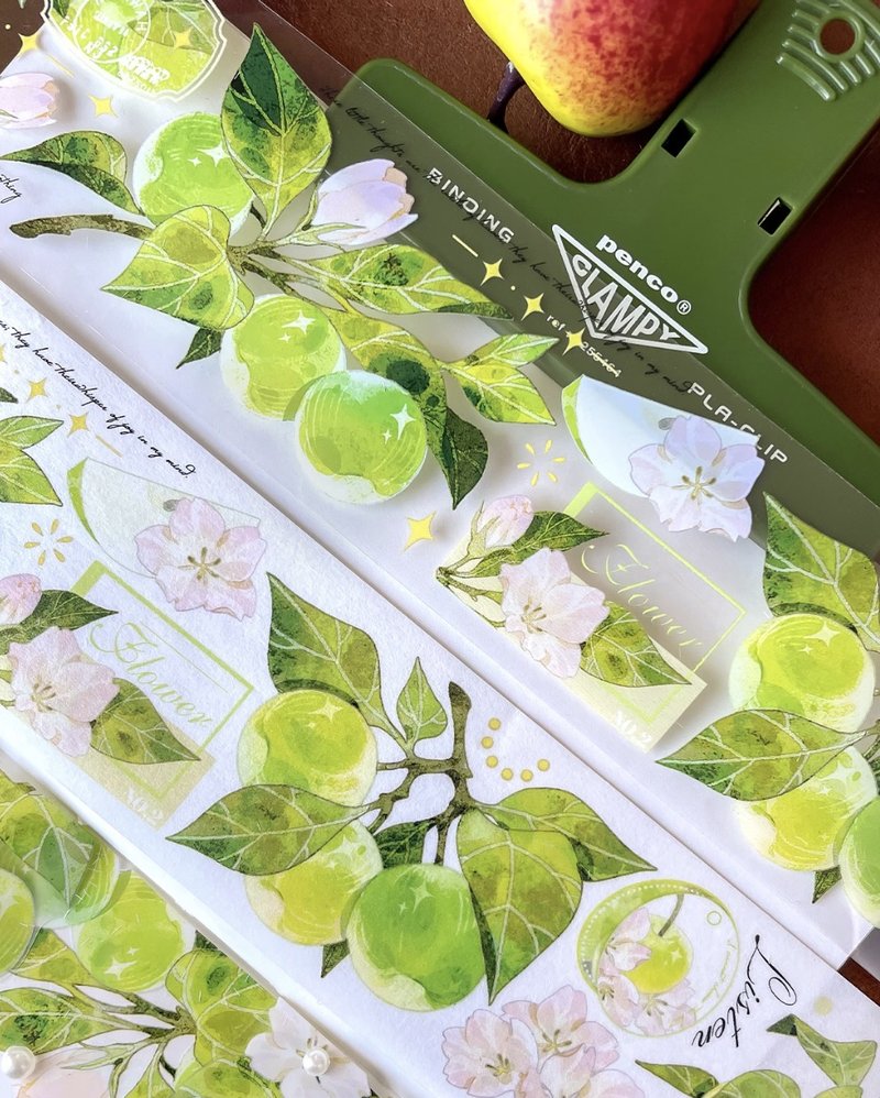 Green Apple Light Retro Collage Element PET Washi Tape - Washi Tape - Other Materials Green