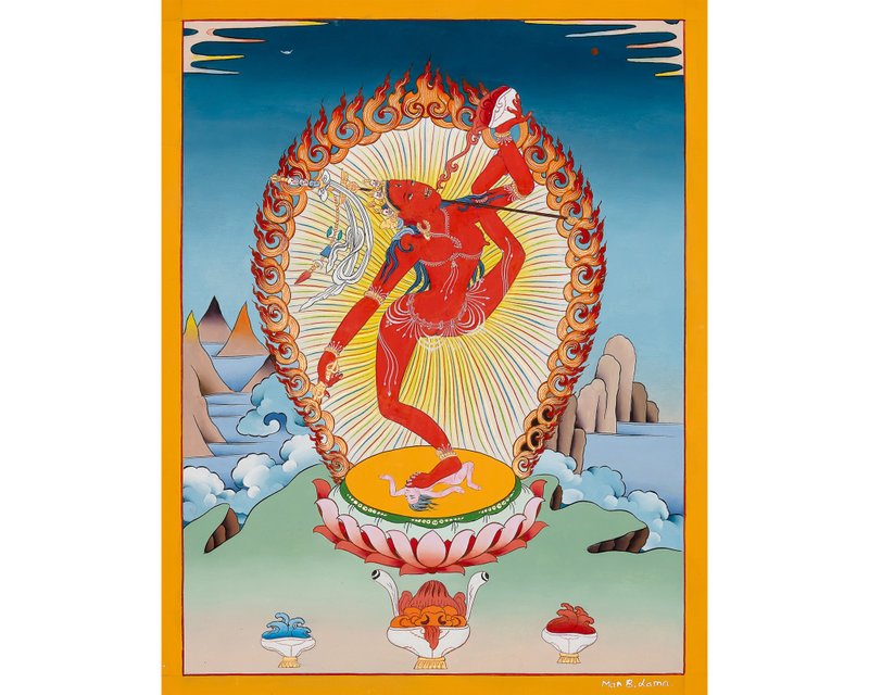 金剛瑜伽母唐卡 - 智慧與轉化的激烈女神 | 神聖的西藏藝術 - 壁貼/牆壁裝飾 - 其他材質 多色