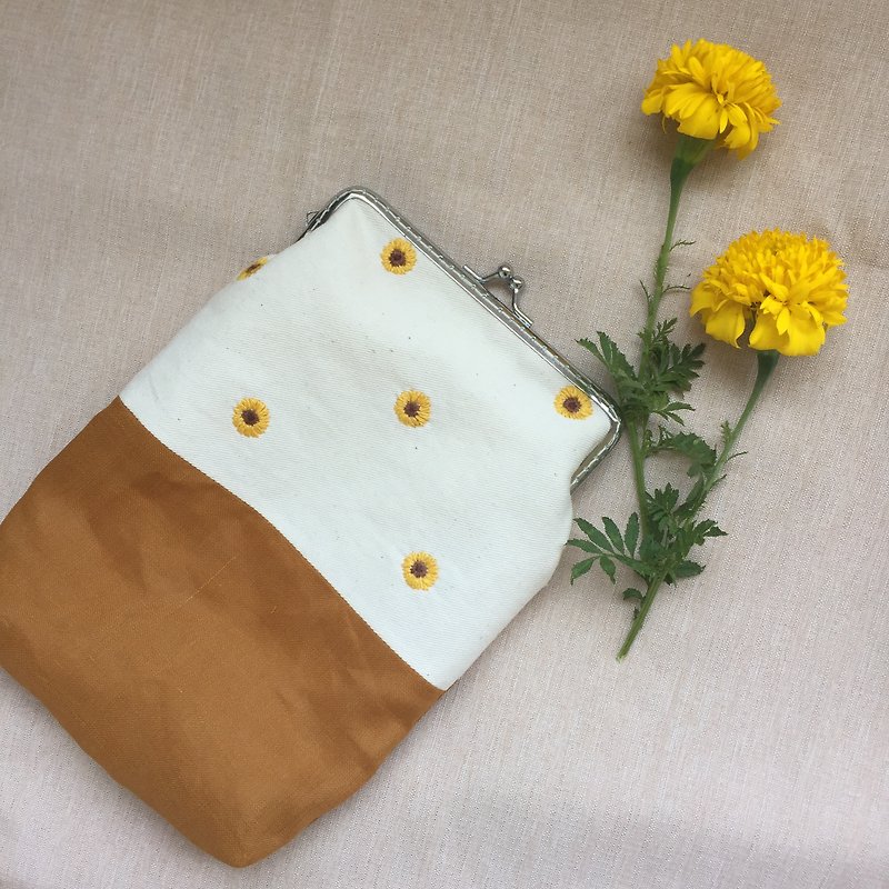 Linen Frame bag  - 手提包/手提袋 - 繡線 黃色
