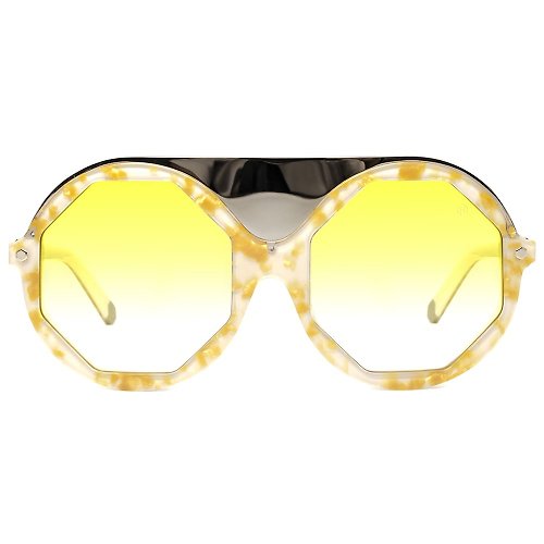 HEX Eyewear 墨鏡 | 太陽眼鏡 | 金色透黃鏡片造型圓框 | 義大利製|膠框眼鏡