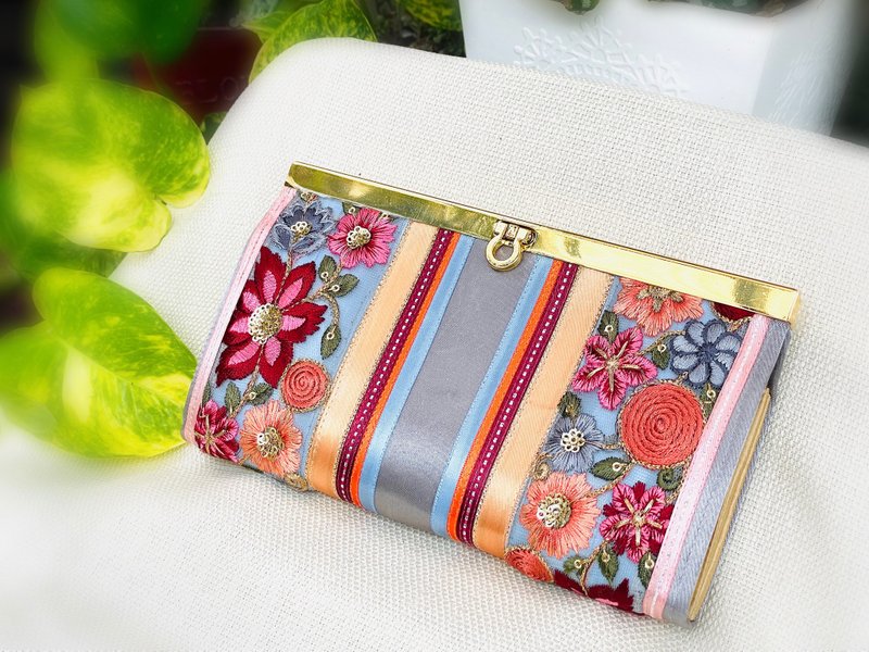 知的で頭の回転を良くし、社交性もUPする幸せを呼ぶお財布、大人女子の長財布 No.034 - 零錢包/小錢包 - 棉．麻 灰色